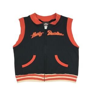 HARLEY DAVIDSON Full Zip Top Women L Black/Orange 2005 Festival Moto Biker VTG